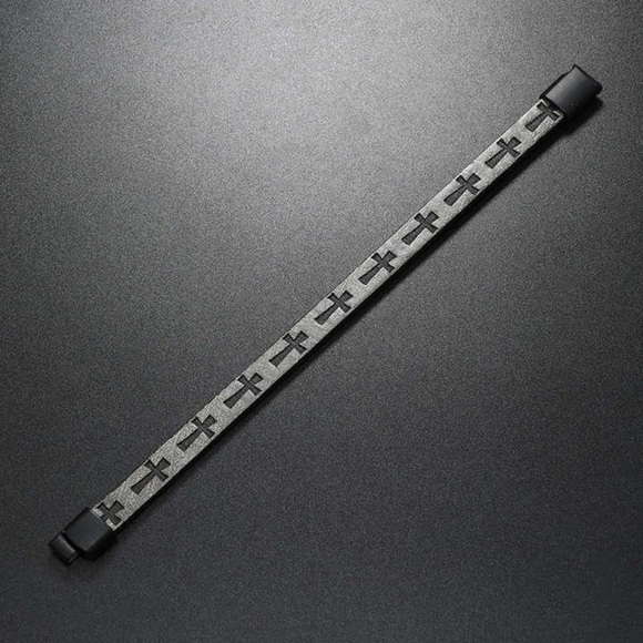 Black Cross Leather Bracelet - Picture 2 of 2